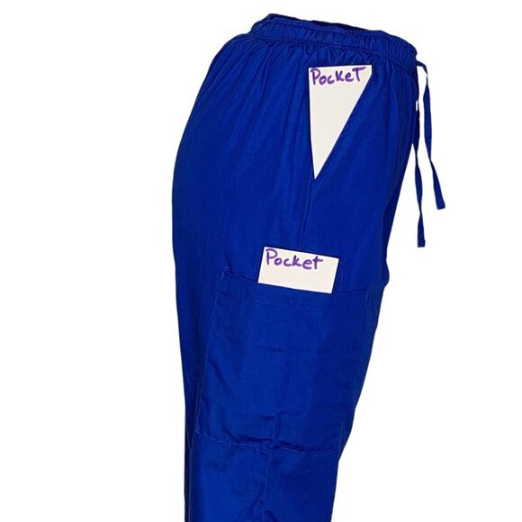 Pandamed Scrub NWOT Pants Royal Blue Multiple Pockets Elastic Waistband Size S - Picture 4 of 8